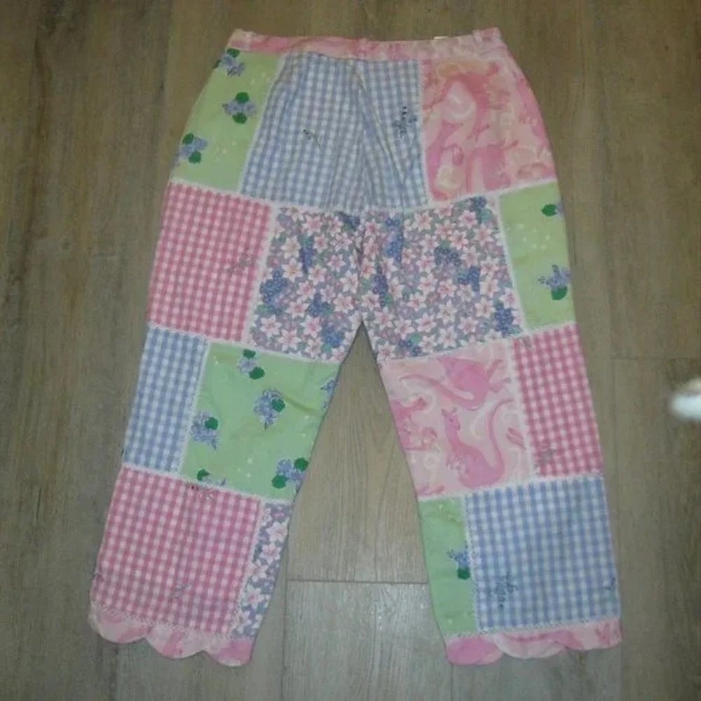 ❤️LILLY PULITZER PATCHWORK KANGAROO CAPRI PANTS SZ 6